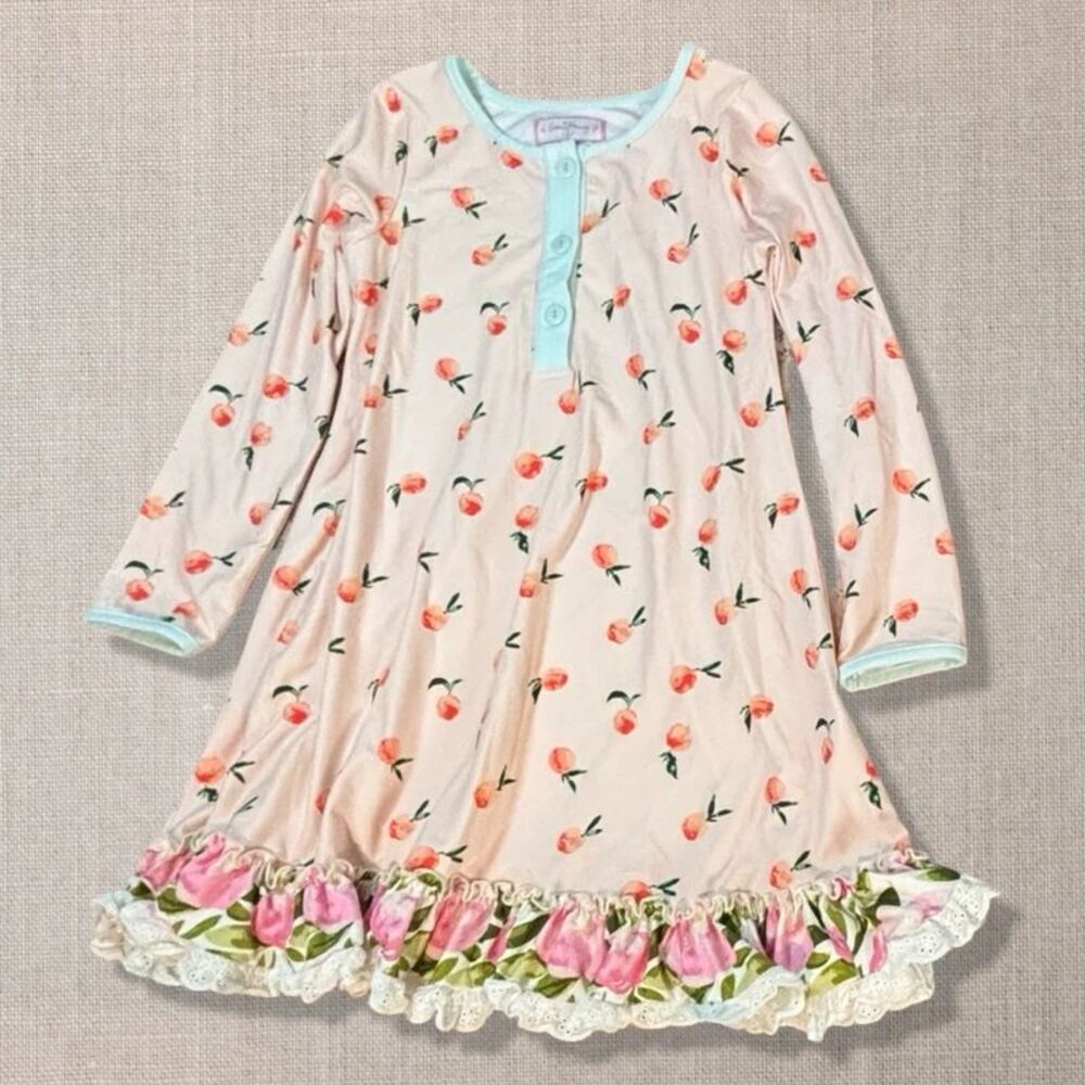 SweetHoney Dreamer Gown 10Y Peach Floral Ruffle Lace Girls Pajama Nightgown